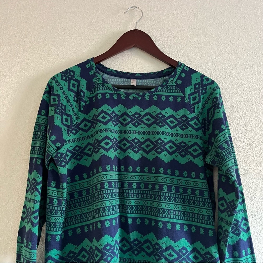 SO Intimates Navy Blue and Green Cozy Fleece Like Pajama Set Joggers Size Med